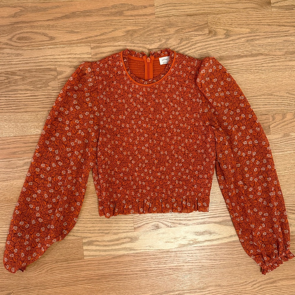 Aritzia Wilfred size small orange top, like new, worn once.